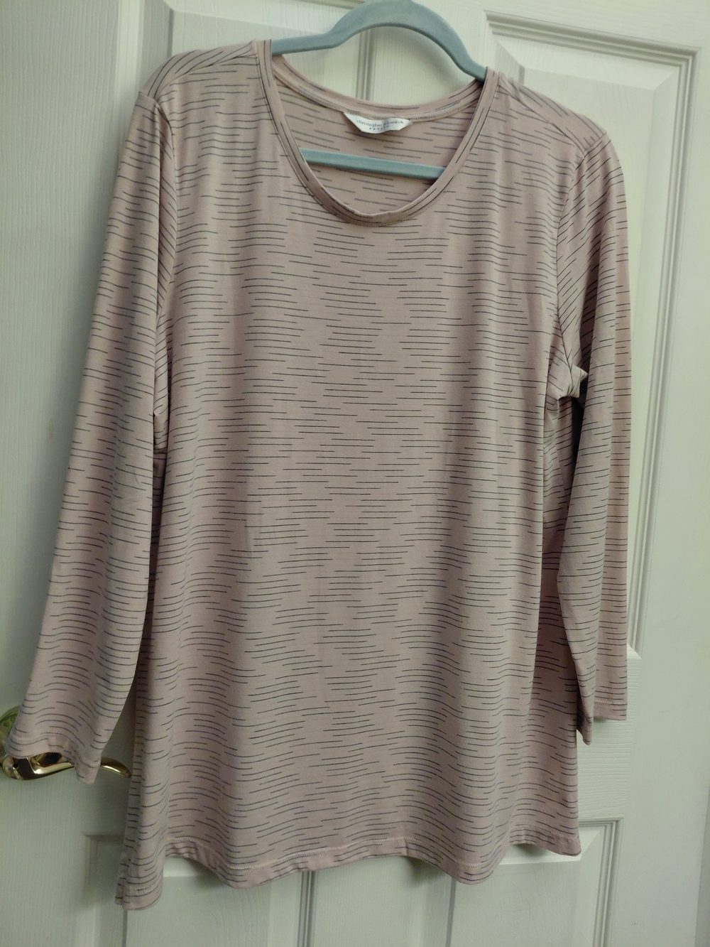 Christopher & Banks Light Pink & Black Striped Long Sleeve Crewneck Tee